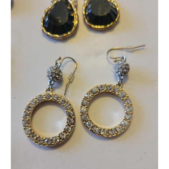 Lot of 5 Vintage Estate Earrings Silver Tone Rhinestone Hoop Drop Dangle Jewelry - Picture 5 of 6